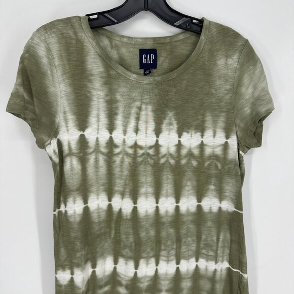 GAP T Shirt Dress Tie Dye Cotton Shift Short Sleeves Casual Green Cream Summer - Picture 6 of 10